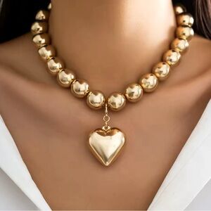 Big CCB Ball Beaded Chain and Heart Pendant